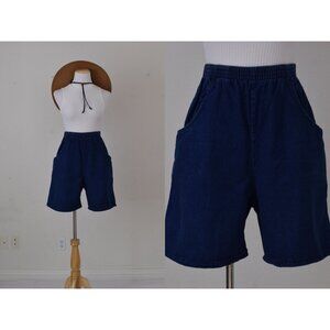 Vintage 90s ‎ Gathered Waist Blue Denim Shorts | 31-36 waist